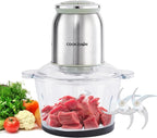 Silver Food Processor,500W Electric Meat Grinder with 8 Cup Glass Bowl and 4 Sharp Blades, Food Chopper & Vegetable Chopper for home use,Meat Processor, Vegetables, Fruits and Nuts