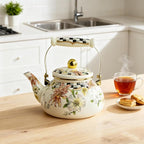 Enamel Tea Kettle, Bohemia 2.5L Vintage Floral Enamel Steel Teapot for Stovetop - No Whistling, Lead-Free, Retro Decor & Hot Water/Coffee Tea Pot, Ideal Housewarming/Wedding Gift