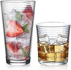 Glaver's Drinking Glasses Set of 12. Everyday Drinking Glasses. Mixed Drinkware Sets 6-17 oz Tall Kitchen Glass Cups, and 6-13 Oz Rocks Glasses. Ribbed Glassware Sets for Cocktail Beer Juice Water.