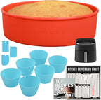 Air Fryer Baking Pan Set For Cosori TurboBlaze 9-in-1 6qt, Freezer Airfryer Bakeware Sets with Cupcake Liners & Kitchen Conversion Chart, Nonstick Round Cake Molds for Baking