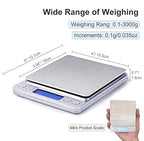 Food Scale Digital Weight 3000g/0.1g Oz Grams and Ounces Kitchen Scale for Cooking Baking with Backlight LCD Display, Tare, 9 Units, Auto Off, 2 Trays, Batteries Included - Stainless Steel