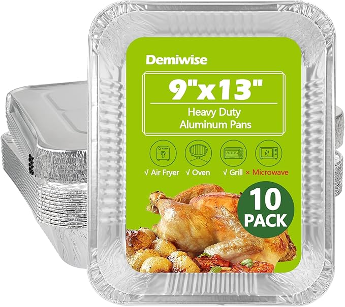 Thickened 10 Pack Heavy Duty Aluminum Pans with Lids, 9x13 Aluminum Foil Pans Disposable, Half Size Steam Table Foil Baking Tray for Cooking, Baking, Roasting & Chafing, Carton Packaging