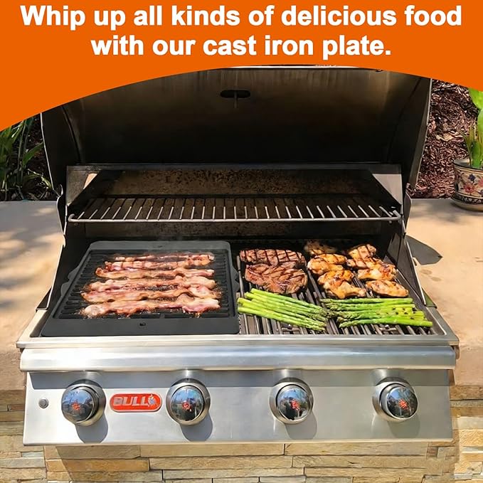 Half Size Griddle Insert for Bull 4 Burner Grill Angus 47628 47629 41628 41629 Reversible Cast Iron Griddle Plate for Outlaw 26038 26039 Flat Top Griddle for Premium 18248 18249 Lion Premium L75000