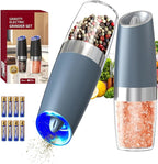 CIRCLE JOY Gravity Electric Salt and Pepper Grinder Set Automatic Salt and Pepper Grinder Set with LED Light, Battery Operated, Adjustable Coarseness, Large Capacity, for Home Kitchen BBQ, Blue
