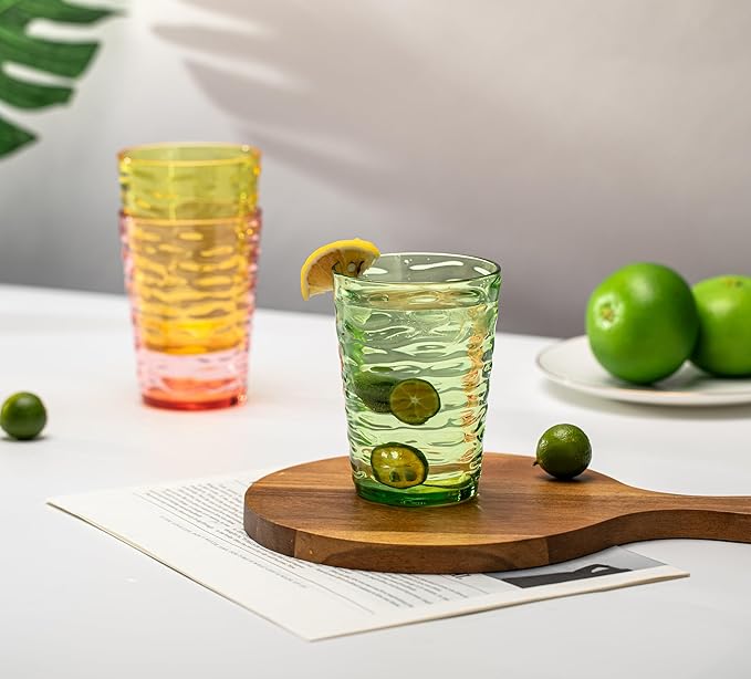 14-ounce Plastic Tumblers, Acrylic Drinking Glasses, set of 6 Green Reusable Plastic Cups, Stackable, BPA-Free, Shatter-Proof, Dishwasher-Safe