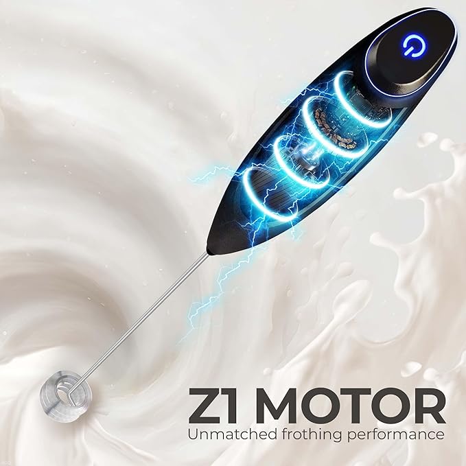 Zulay Kitchen Patented Tornado Triple Whisk Milk Frother with 4 Duracell Batteries – Handheld Foam Maker for Coffee, Lattes, Matcha & Hot Chocolate – Rich, Creamy Froth in Seconds - Executive Black