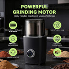 Electric Coffee Grinder for Coffee Beans, Spices and Herbs, Adjustable Grind Fineness, 1.8 oz Capacity, Hands-Free Operation, Leak-Proof Design, Odor-Free, Detachable and Easy to Clean, Black