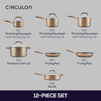 Circulon Premier Professional Hard Anodized Nonstick Cookware Induction Pots and Pans Set Nonstick, Home Essentials, 12-Piece, Bronze