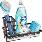Consumest Sink Caddy Kitchen Organizer, Sponge Holder for Kitchen Sink with Removable Drip Tray for Countertop Dish Soap Holder Dispenser Brush Holder, 304 Stainless Steel - Bronze