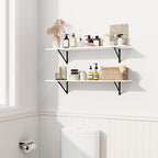Fun Memories Deep Floating Shelves for Wall, 24W x 8D Wall Mounted Shelves Set of 2, Wide Display Ledge Shelf with Sturdy Metal Brackets for Living Room, Bathroom, Bedroom and Kitchen, White
