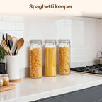 ComSaf 3-Pack 68oz 13-Inch Tall Glass Pasta Containers for Spaghetti & Long Pasta, Slender Airtight Canisters for Vertical Pantry Organization, Food Storage Jars for Linguine & Breadsticks