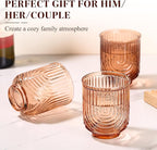 Venus Vintage Drinking Glasses Set of 6-15oz Hand-Blown Highball Ribbed Glassware, Arch Design Cocktail Glasses for Whiskey Water Beverages Ice Coffee Juice Milk