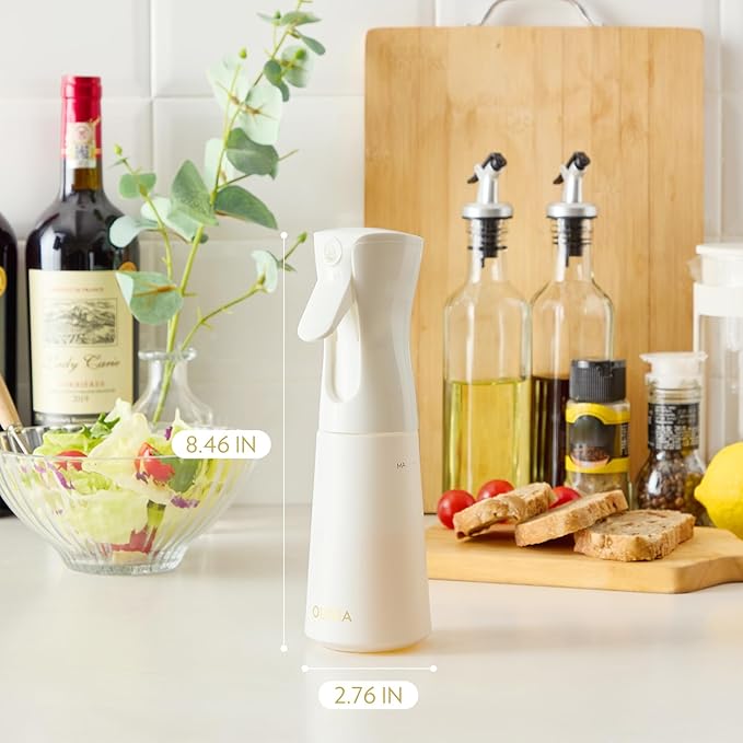 FLAIROSOL OLIVIA SIGNATURE Advanced Kitchen Oil Sprayer Technology, Fine Mist & Portion Control, Refillable Glass Olive Oil Cooking Spray Bottle for Air Fryer, Salad, BBQ, 200ml (White, Gold)