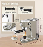atatix 20 Bar Espresso Machine with Milk Frother, Compact Espresso Maker, Stainless Steel Coffee Machine with Precise Temp Control & 44oz Removable Water Tank for Latte, Cappuccino, Light Grey