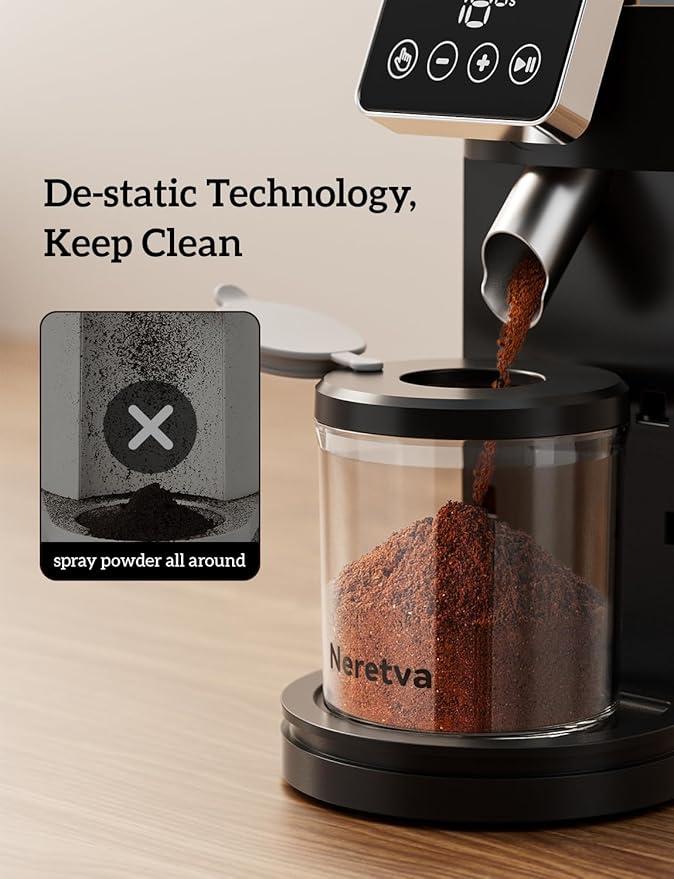 Neretva Espresso Grinder, 2 in 1 Professional Coffee Bean Grinder Stainless Steel Suit 51~58mm Portafilter Burr Coffee Grinder 30 Precise Setting&Anti-Static for Espresso/French Press/Drip/Moka-Silver