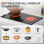 3000w Electric Cooktop, 24" Electric Stove 2 Burner Hot Plate Built-in Double Burner Cooktop with LED Touch Screen,9 Heating 9 Temperature,Kids Lock & Timer,Suitable for all Pans