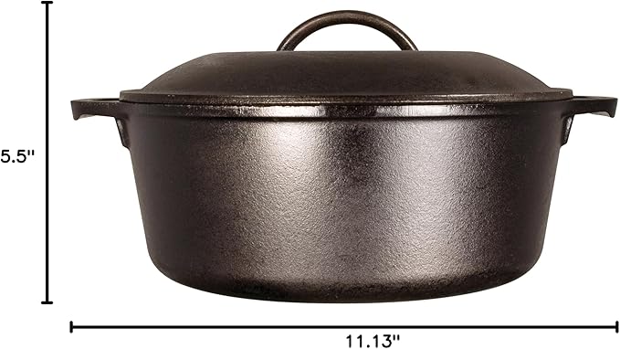 Lodge Cast Iron Dutch Oven - Loop Handle Cooking Vessel - Even Heat Retention - Oven-Safe, Versatile Pot - Handle Holders Included - 5 Quart