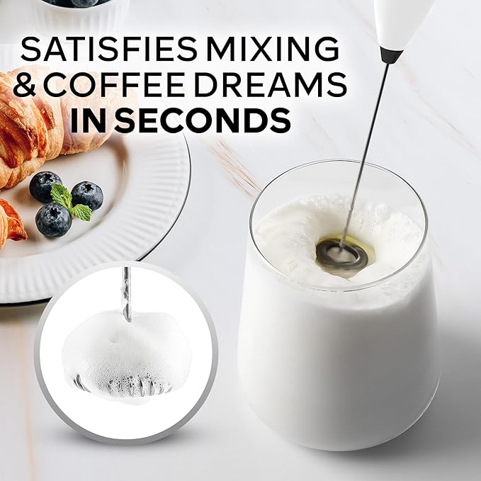 Zulay Kitchen Powerful Milk Frother Wand With 4 AA Duracell Batteries - Ultra Fast Handheld Drink Mixer - Electric Whisk Foam Maker for Coffee, Lattes, Cappuccino, Matcha & Creamer - White & Black