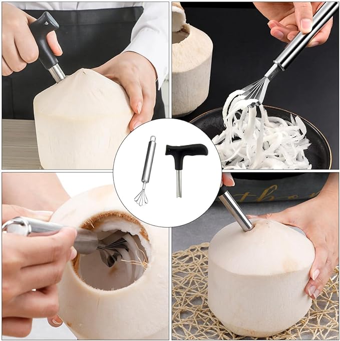 UPKOCH Coconut Opener and Meat Remover Kitchen Gadget Set Stainless Steel Sturdy Tool for Fresh Coconuts Home Supplies and Flesh Extraction