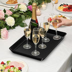 SpaceTrove 4-Pack Serving Tray Set, Reusable Plastic Serving Platter for Party Supplies, Entertaining, Grilling Accessories, Stackable Kitchen Snack Box Container for Dessert, Fruit, Cookie, (Black)