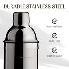 Modern Mixology 21-Piece Cocktail Shaker Set with Stand | Complete Cocktail Kit Gift Set | Top Bartender Gifts for Men & Women | Portable Bar Tools (Silver, Brown Stand)