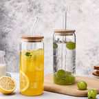 DWTS DANWEITESI Glass Cups “20oz”,Glass Cups with Lids and Straws 4 pcs-Coffee Cups,Drinking Glasses Set,Glass Tumbler with Straw and Lid Gift 2 Cleaning Brushes