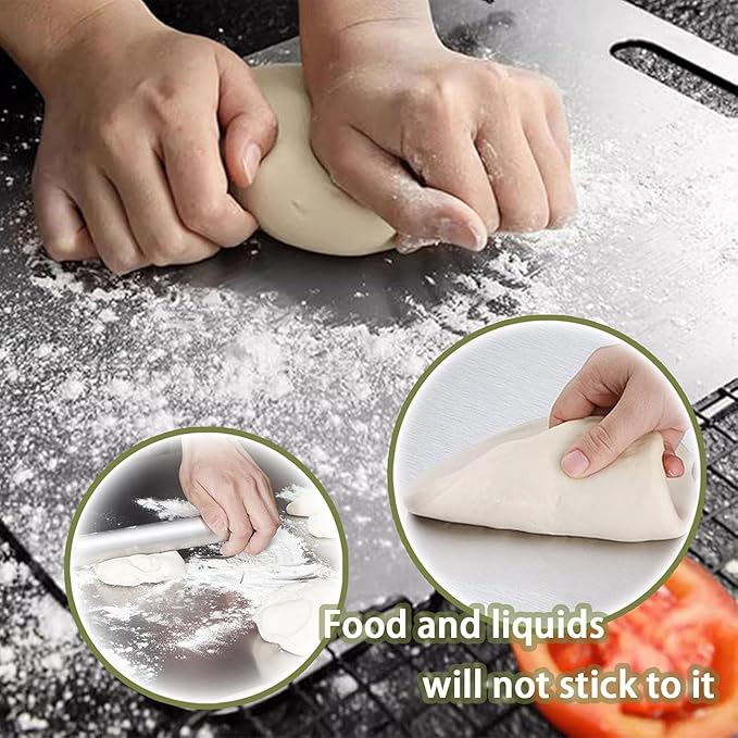 100% Pure Titanium Cutting Board Set of 2, Food-Grade Titanium Cutting Boards for Kitchen Dishwasher Safe, Double-Sided Metal Charcuterie Chopping Board Mat for Meat, Cheese & Fruit (L+XL)