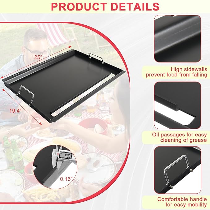 Genesis 300 Griddle Insert for Weber Genesis E310 S310 S320 E320 S330 EP320 EP310 EP330 CEP-310 Grill Parts, 7524 Carbon Steel Full-Size Flat Top Griddle Plate for Weber 7528 Grates