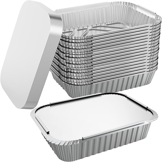WANBAO 50 PACK 8.3"x6.2" Disposable Tin Foil Pans with Lids 2.25LB Aluminum Pans To Go Containers for Cooking, Baking, Catering Party Meal Prep, Take Out, Freeze