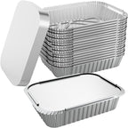 WANBAO 50 PACK 8.3"x6.2" Disposable Tin Foil Pans with Lids 2.25LB Aluminum Pans To Go Containers for Cooking, Baking, Catering Party Meal Prep, Take Out, Freeze