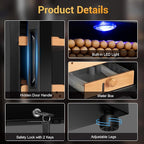 Cigar Electric Humidor, 35L 250 Counts Large Capacity Thermostatic Electric Cigar Cooler Cabinet with Digital LED Screen, Safety Lock,Smart Humidity & Temp Control, Gifts for Men