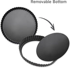 Tart Pan Removable Bottom - 8.6 Inch Non-Stick Carbon Steel Pie Pan for Baking Tarts, Pies, Quiches, Brownies, Quiche Baking Dish with Fluted Edges, Fruit Tart Mold