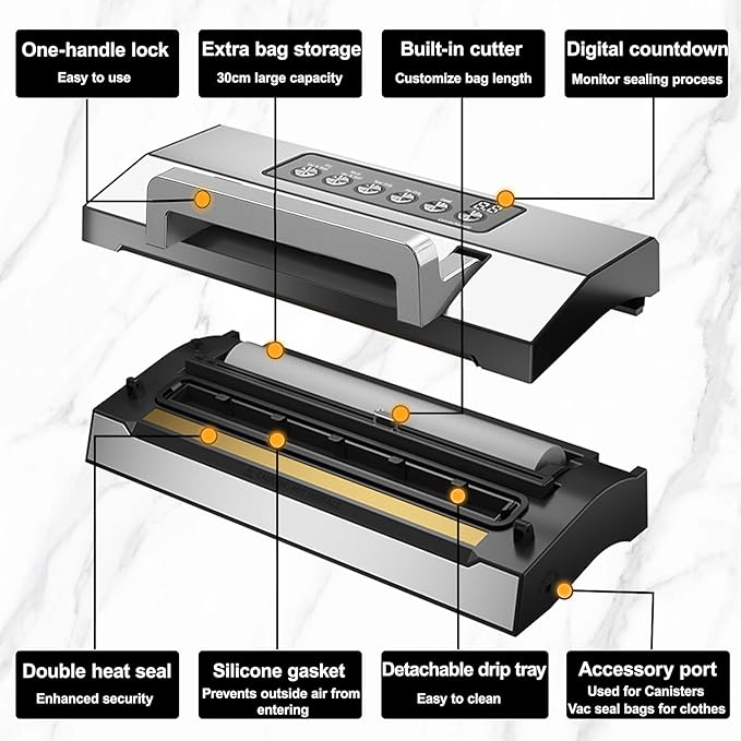 Upgraded Precision Fast-Vacuum Sealer, LIWUNON Commercial Full Automatic Food Vacuum Sealer Machine, Double Heat Seal, Built-in Cutter&Bag Storage, Powerful Food Vacuum Saver, 2 Bag Rolls&hose