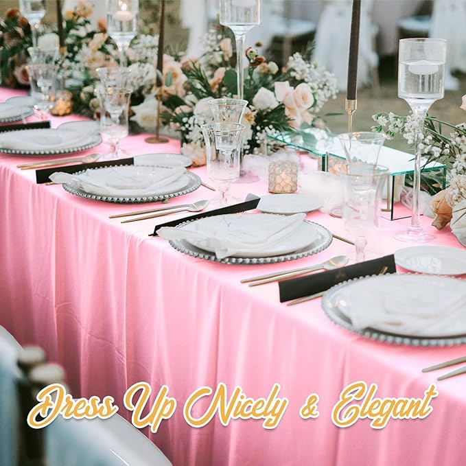 BRILLMAX 8 Pack Pink Tablecloths 70 x 120 Inch for 6ft or 8ft Rectangle Tables - Rectangular Bulk Linen Polyester Fabric Washable Cloth Cover for Wedding Reception Banquet Birthday Party