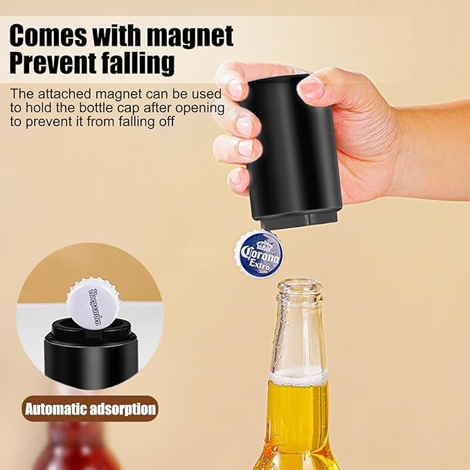 2PCS Automatic Bottle Opener - Down-Pop Off Beer Bottle Opener with Magnetic Cap Catcher, Home Bars Kitchen Cool Bartender Tools
