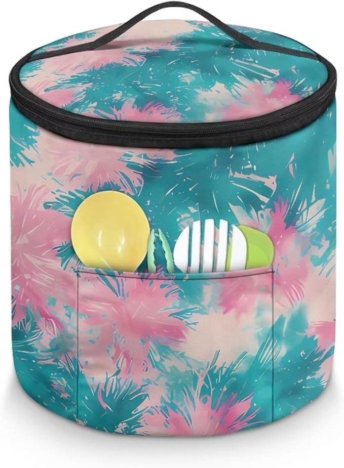 Electric Pressure Cooker Insulation Bag Effective Insulation Electric Cooker Storage Handbag for Housewarming, Green Pink Tie Dye