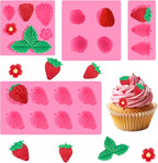 Puyeipt 4 Pcs Strawberry Silicone Molds, 3D Strawberry Fondant Molds for Chocolates, Candies, Cake Decorations, Cupcake Toppers, Desserts