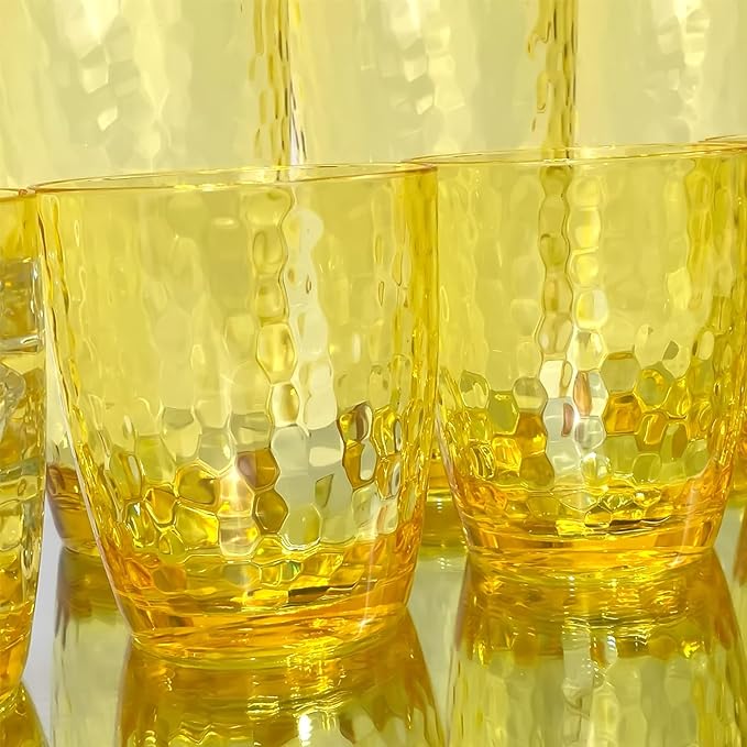 Set of 6 Hammered Style 15-ounce/430ml Acrylic Glasses Plastic Tumbler,BPA Free,Dishwasher Safe (Yellow)