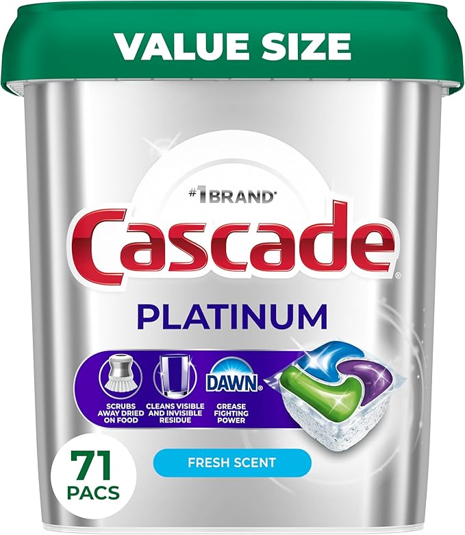 Cascade Platinum Dishwasher Pods, Dishwasher Detergent, Dish Detergent Soap, Fresh, 71 count