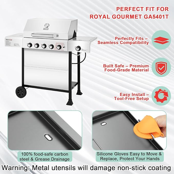 Flat Top Griddle Insert for Royal Gourmet GA5401T, Heavy-Duty Carbon Steel Griddle Plate, Compatible with Royal Gourmet GA5401T 5-Burner Grill, Replacement BBQ Griddle for Outdoor Patio Cooking
