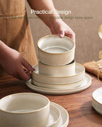 Famiware Star Plates and Bowls Sets, Modern Stoneware Dinnerware Sets for 6, 18-Piece Kitchen Dish Set - Chip and Scratch Resistant, Microwave and Dishwasher Safe Tableware, Cappuccino White
