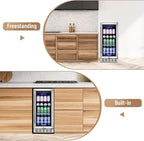 ORYMUSE 15 Inch Beverage Refrigerator, 130 Can Capacity Under Counter Fridge with Lock & Glass Door, Quiet Built-in or Freestanding Beer Cooler, Powerful Compressor for Fast Cooling