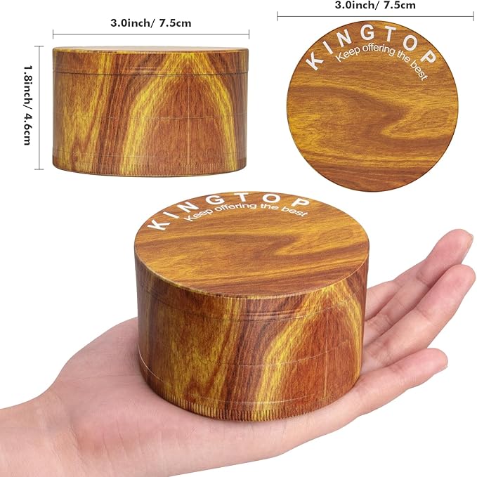 KINGTOP Grinder, Large 3" Spice Grinder (Wood Grain Brown)