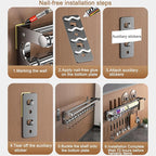 Hanging Wall Mount Knife Wall Mount,Kitchen Utensil Hanger,Space-Saving Kitchen Utensil Rack with Hooks,Kitchen Storage Shelf for Utensils Spatula Spoon, Easy to Clean (Silver, 50CM+10Hook)