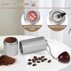 Non-Detachable Manual Coffee Grinder with 25 Level Stainless Steel Conical Burr Portable Aluminum Coffee Bean Grinder Gift Set Suitable for Moka Pot Espresso Pour Over Easy Cleaning with Brush