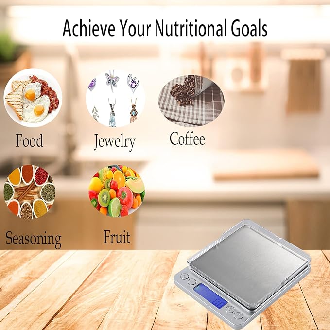 Kitchen Scale, LZPGITGD Digital Food Scale Weight Grams and OZ for Cooking Baking, Coffee, Loss Dieting, Jewelry and Meal Prep, 2 Trays, LCD, Auto Off, Tare Function, Stainless Steel(500g/0.01g)