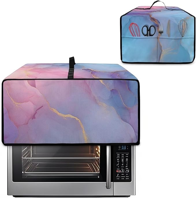 Marble Print Toaster Oven Cover, Heavy Duty Heat-Resistant Air Fryer Cover for Kitchen Counter, Small Appliances Dust Slipcovers, Blue Pink Gold, (Medium-16.1*19.71*10 inches)