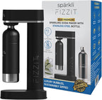 FIZZIT Spärklï Sparkling Water Maker Bundle – Soda Streaming Machine with 2 CO2 Cylinders & 2 Reusable Stainless Steel Bottles (Black + White) – Carbonated Water Soda Maker, Dishwasher Safe