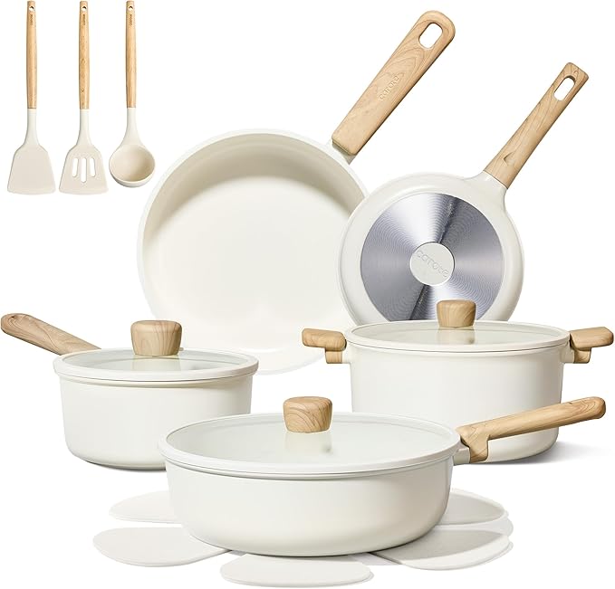 CAROTE 16pcs Ceramic Cookware Sets, Pots and Pans Set Non Stick, Healthy Cookware Set, Induction Kitchen Pots and Pans, PFAS/PFOA Free