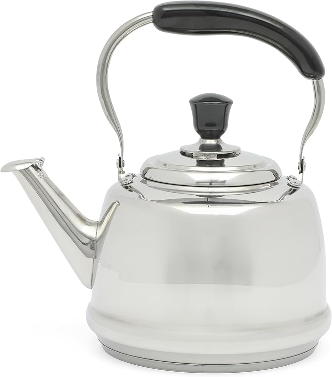 Martha Stewart Kingstree Large 2 Qt Stainless Steel Tea Kettle – Heavy Gauge Durable Whistling Tea Kettle for Stove Top, Easy Pour, Classic Design